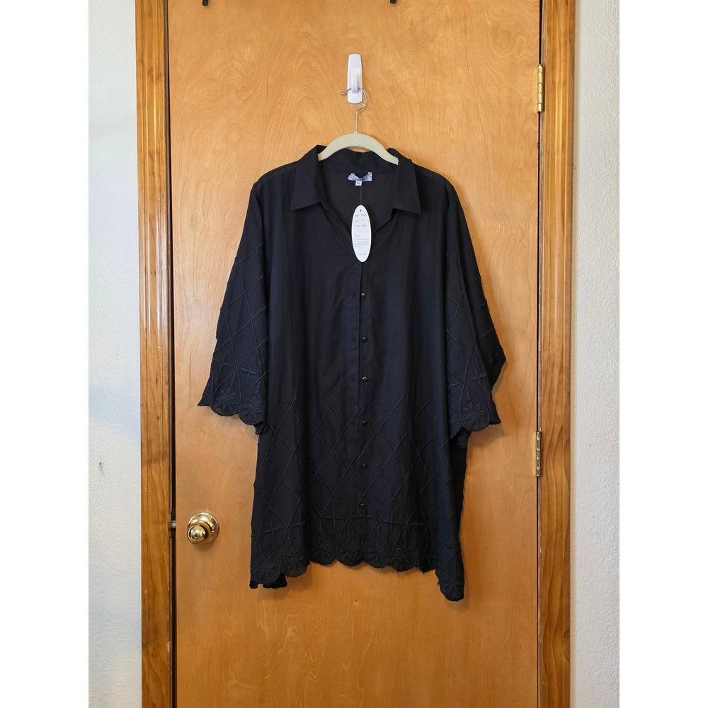SunnyOceans Black Diamond Pintuck Lattice Button Down Shirt Shacket 3X NWT